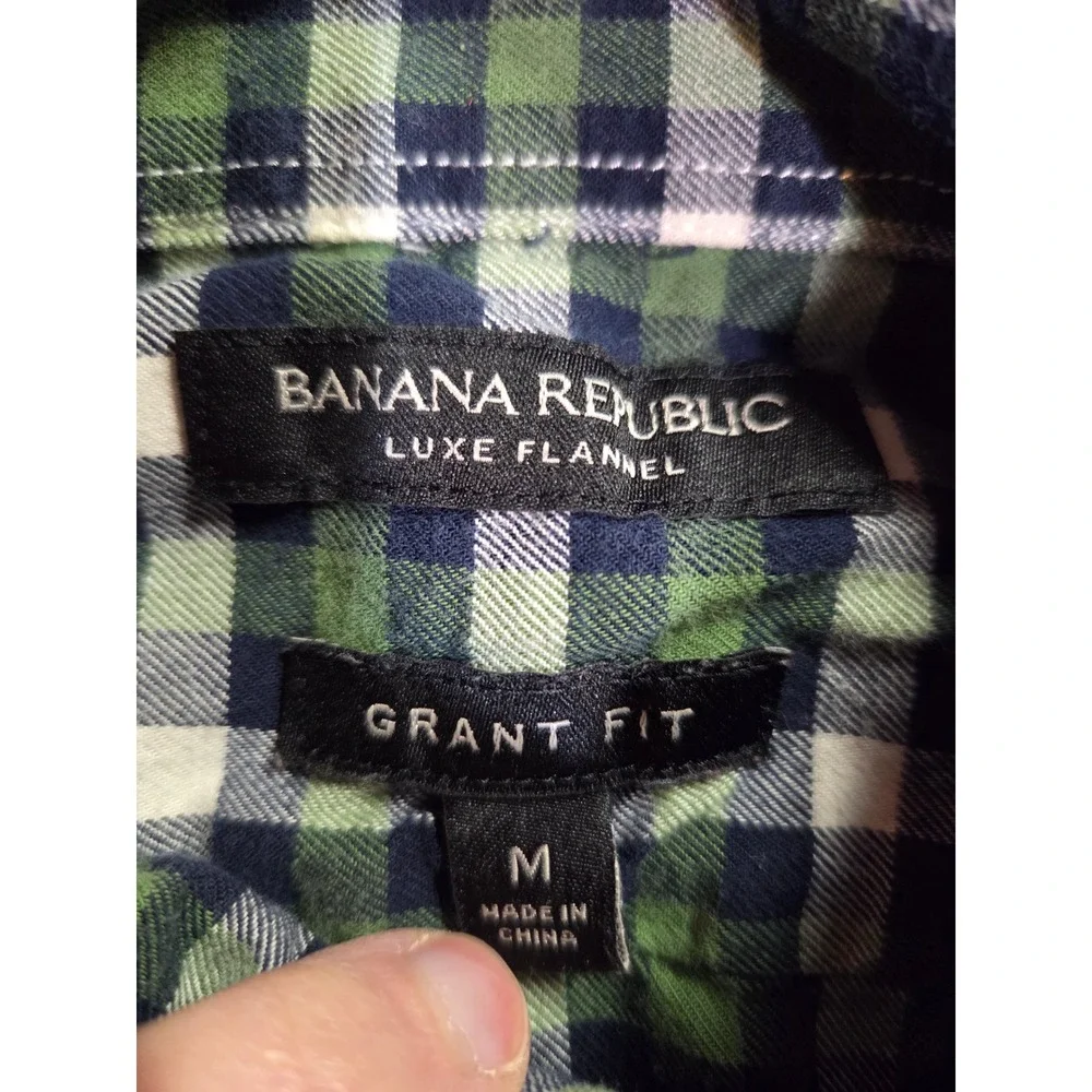 Banana Republic Luxe Flannel Grant Fit Button Down Shirt Men's Medium Green Navy